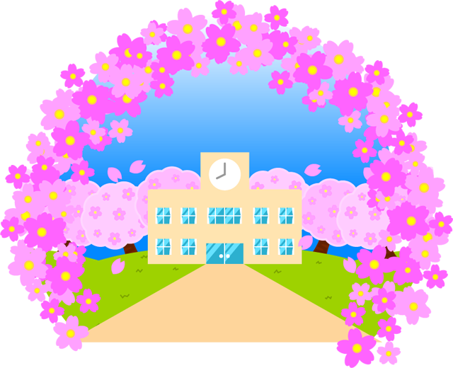 桜が咲く学校イラスト2 入学 4月 季節 素材のプチッチ