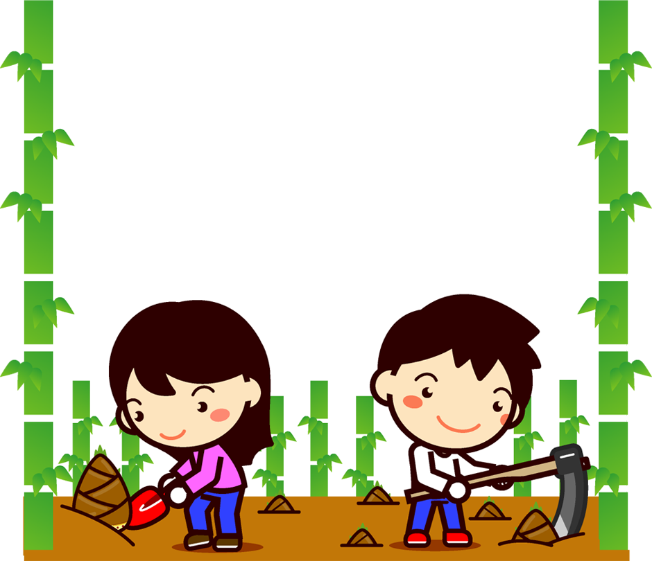 筍掘りをする子供たちのフレームイラスト 5月 季節 素材のプチッチ