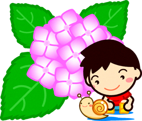 紫陽花とカタツムリと男の子イラスト