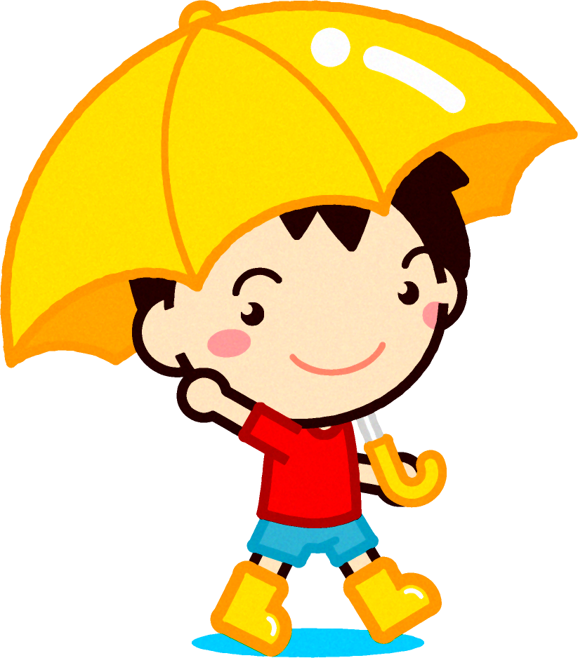 傘を差して歩きながら手を振る男の子イラスト 梅雨 6月 季節 素材のプチッチ