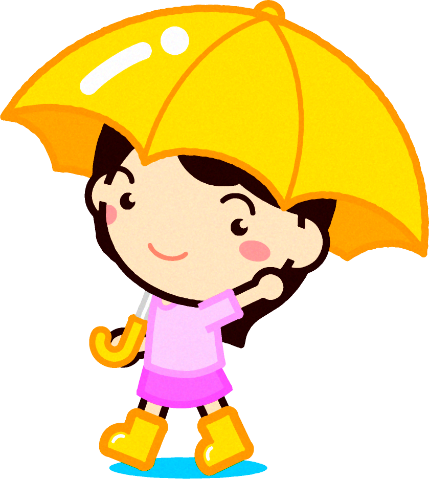 傘を差して歩きながら手を振る女の子イラスト