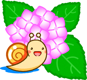 紫陽花とカタツムリのイラスト/ピンク色