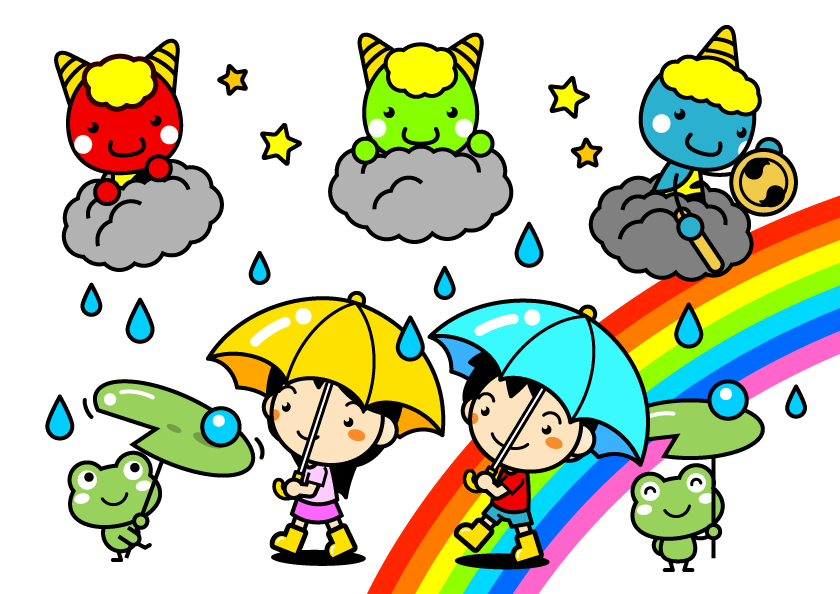 雨を降らす鬼と雨上がりの虹イラスト 6月 季節 素材のプチッチ
