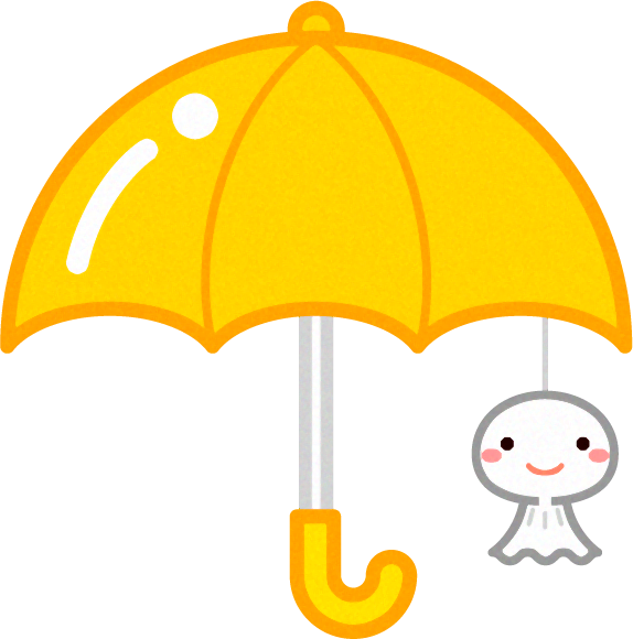 黄色い傘に吊るしたてるてる坊主イラスト