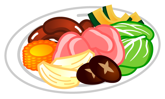 皿に盛ったバーベキュー食材イラスト｜バーベキュー｜7月|季節｜素材のプチッチ