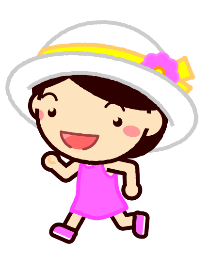 白い帽子の子供イラスト/走る女の子