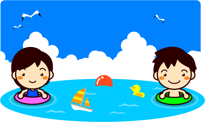 夏に海水浴をする子供イラスト
