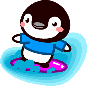 ペンギンのイラスト/サーフィンをする