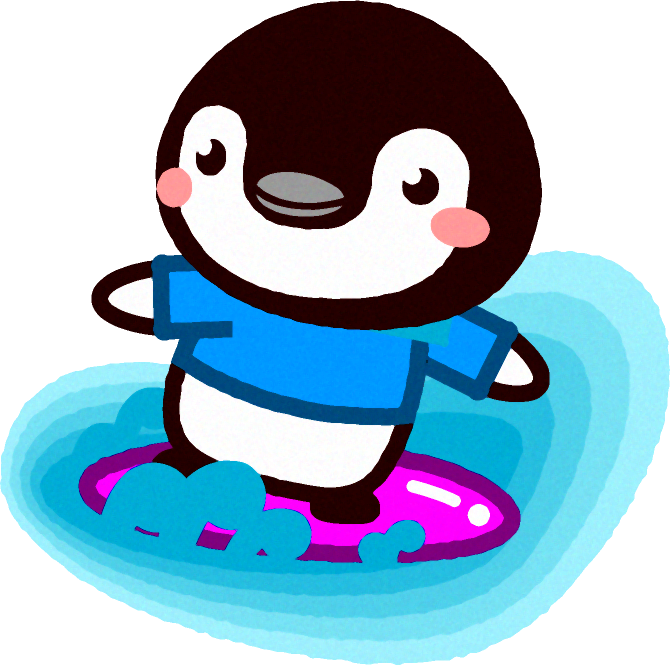 ペンギンのイラスト/サーフィンをする