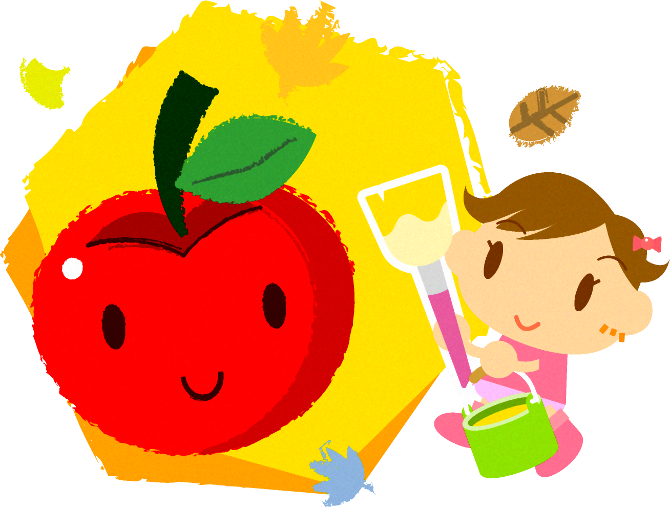 リンゴを描く女の子イラスト
