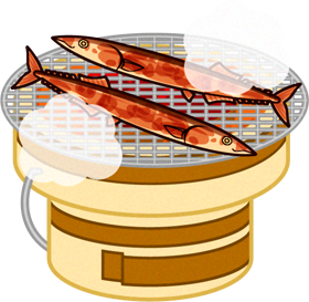 七輪で秋刀魚を焼くイラスト 秋の味覚 9月 季節 素材のプチッチ