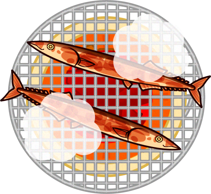 七輪で秋刀魚を焼くイラスト 上 秋の味覚 9月 季節 素材のプチッチ
