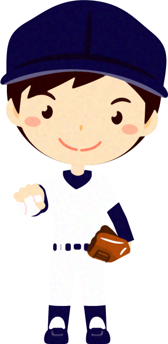 野球ユニフォームを着た子供のイラスト/ピッチャー