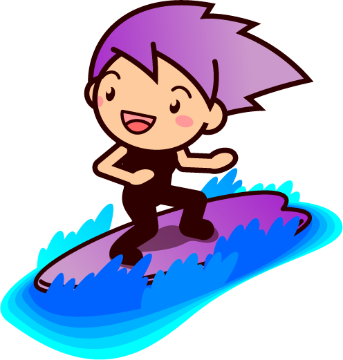 サーフィンをする人のイラスト 女の子 サーフィン スポーツ かわいいフリー素材 素材のプチッチ