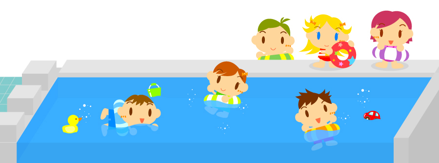 子供達がプールで遊ぶイラスト かわいいフリー素材 無料イラスト 素材のプチッチ