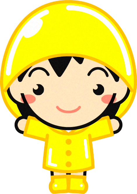 レインコートを着た女の子供のイラスト/黄色
