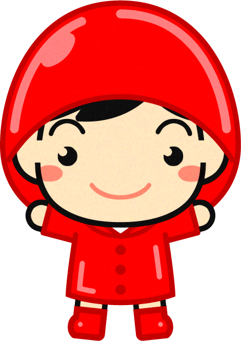 レインコートを着た子供のイラスト/男の子/赤色
