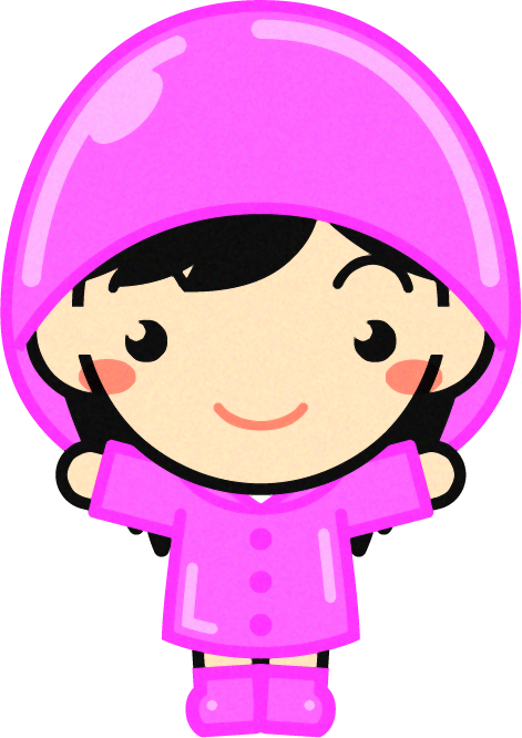 レインコートを着た子供のイラスト/女の子/ピンク色