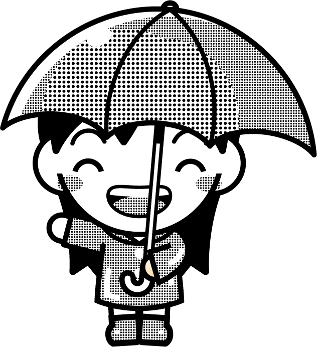 傘をさした子供のイラスト/モノクロ