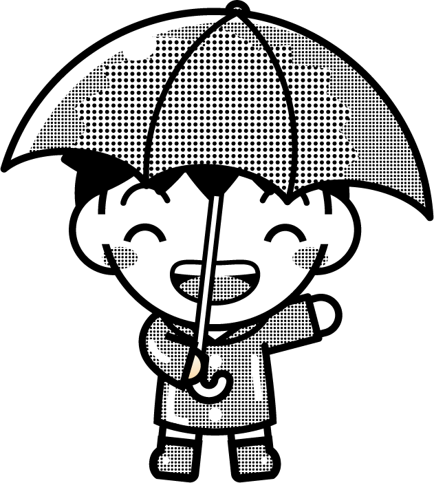 傘をさした子供のイラスト2/モノクロ