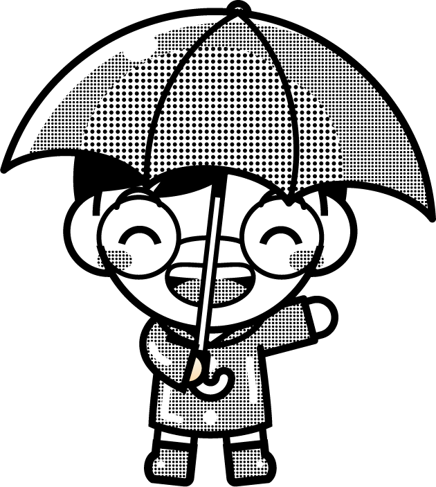 傘をさした子供のイラスト6/モノクロ
