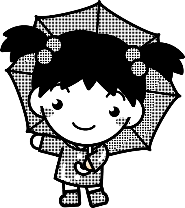 傘をさした子供のイラスト7/モノクロ