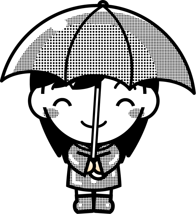 傘をさした子供のイラスト9/モノクロ