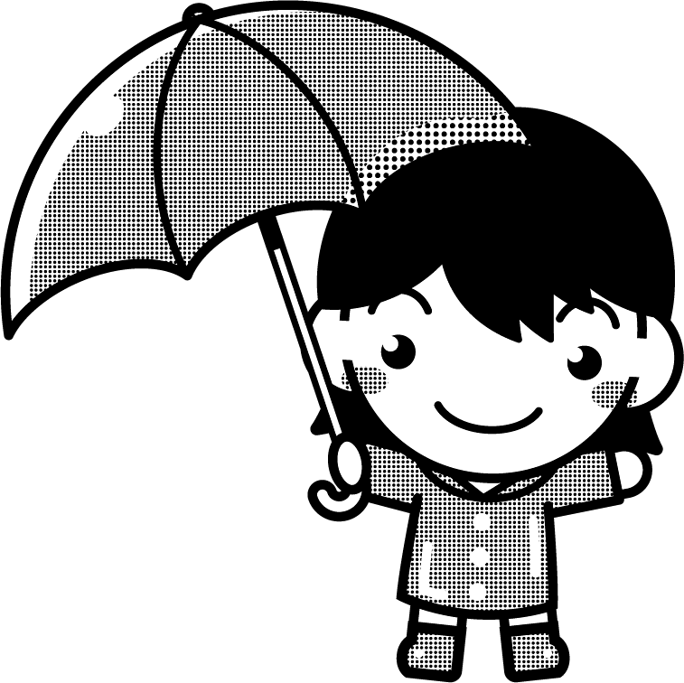 傘をさした子供のイラスト3/モノクロ