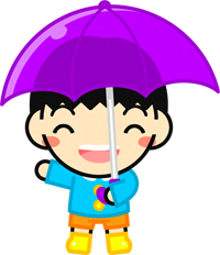 傘を差した子供のイラスト/紫色