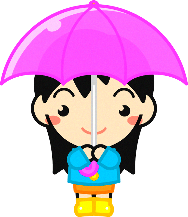 傘を差した子供のイラスト/ピンク色