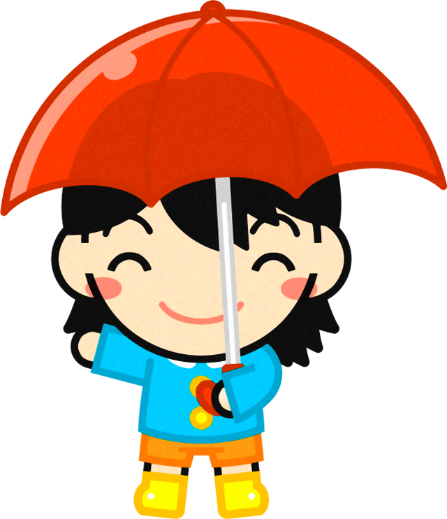 傘を差した子供のイラスト/朱色