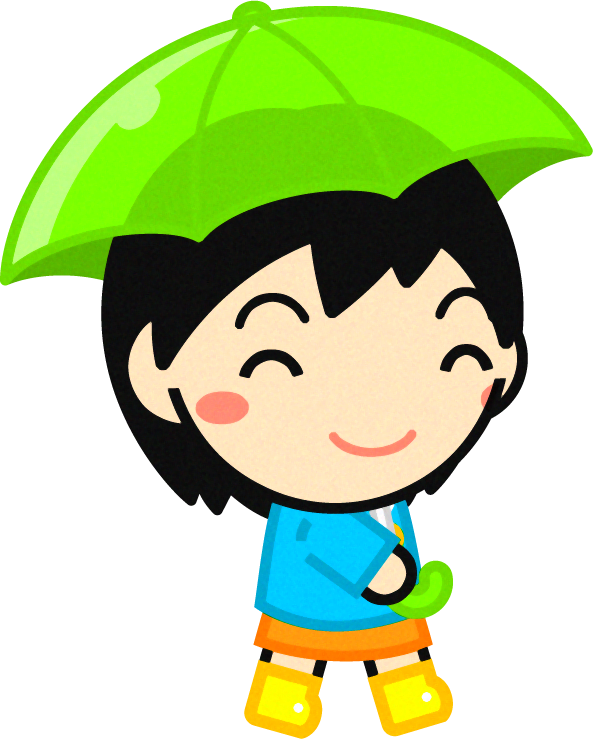 傘を差した子供のイラスト/黄緑色