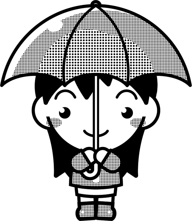 傘を差した子供のイラスト/ピンク色/モノクロ