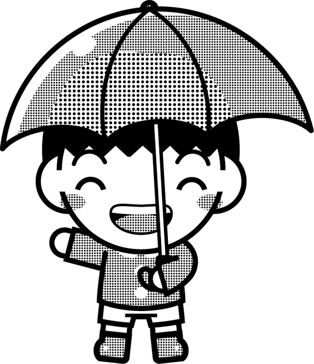 傘を差した子供のイラスト/紫色/モノクロ