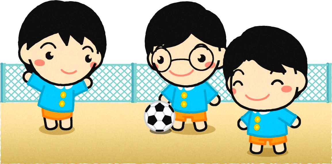サッカーボールで遊ぶ子供たちのイラスト