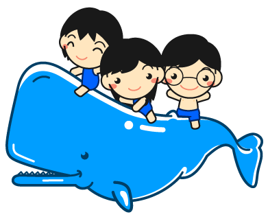 マッコウクジラに乗る子供たちのイラスト
