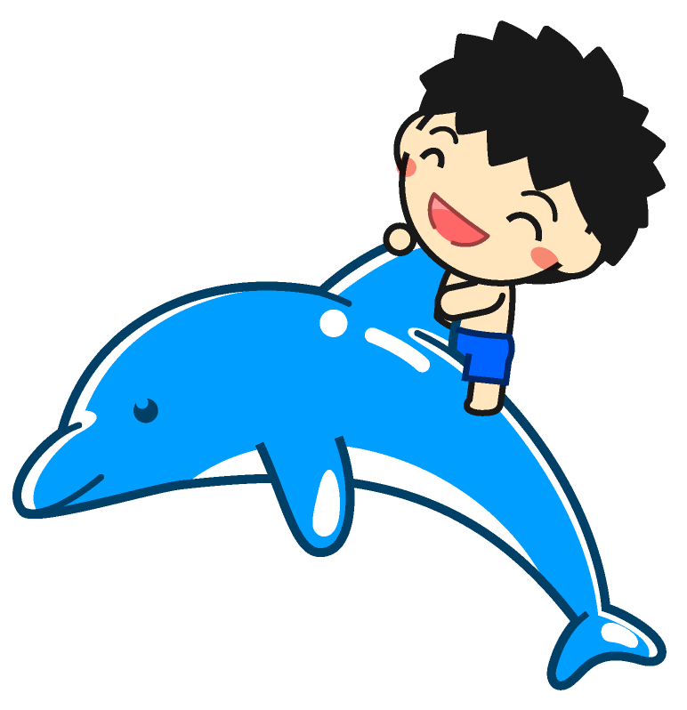 イルカに乗る男の子イラスト 海で遊ぶ幼稚園児 幼稚園 素材のプチッチ