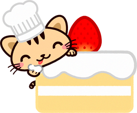 猫イラスト/ショートケーキを食べる