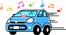 音楽をかけて走る青い車イラスト