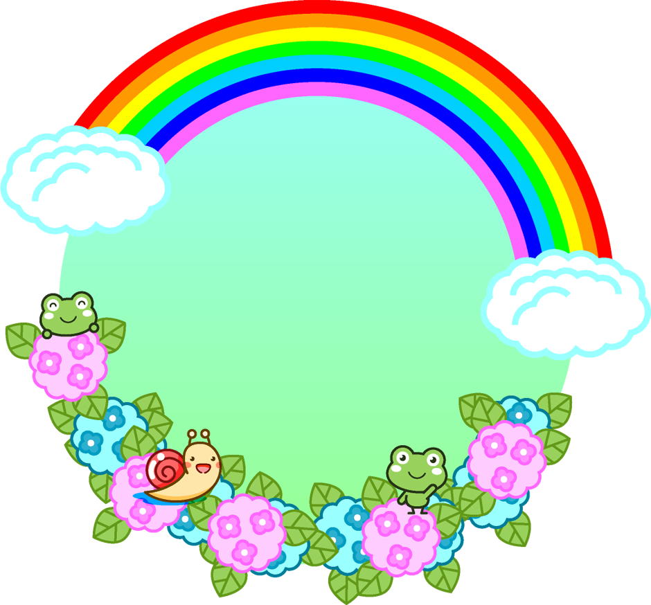 虹と紫陽花の飾り罫イラスト