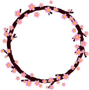 桜の花と枝の飾り罫イラスト
