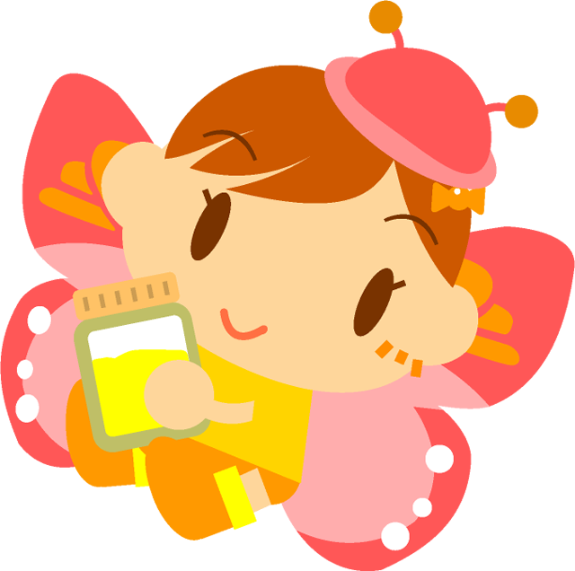 黄色の蜜を抱えるチョウチョの女の子イラスト