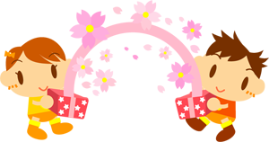桜の花のアーチと子供イラスト2