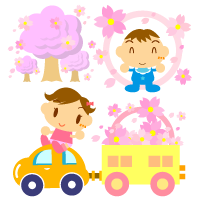 桜と子供たちのイラスト