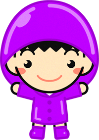 レインコートを着た子供のイラスト/男の子/紫色
