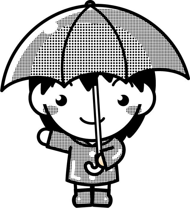 傘をさした子供のイラスト8/モノクロ
