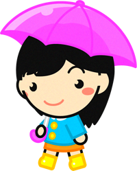 傘を差した子供のイラスト/ピンク色-2